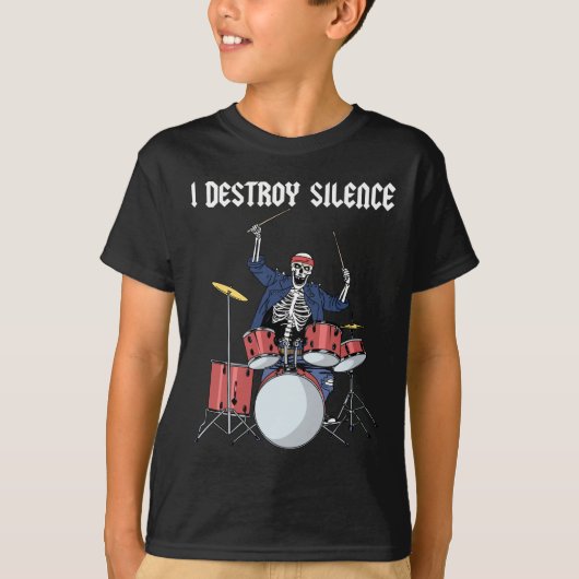 Drummer Rock Music Band Drums I Destroy Silence T-shirt (Voorkant)
