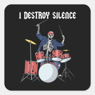 Drummer Rock Music Band Drums I Destroy Silence Vierkante Sticker