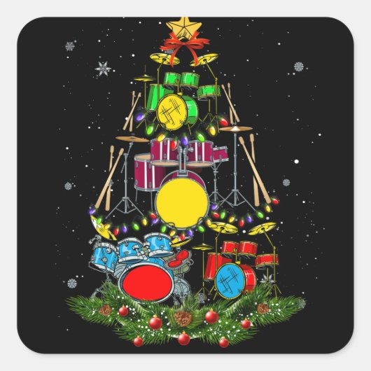 Drummer Santa Christmas Gift Drum Drummer Xmas Vierkante Sticker (Voorkant)
