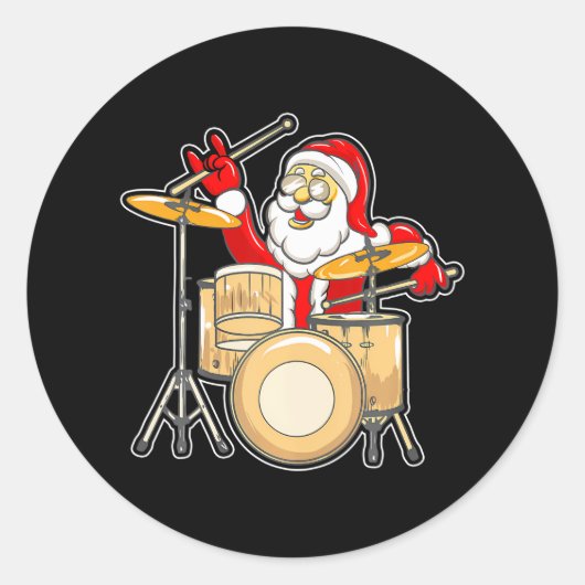 Drummer Santa Funny kerstkerstkerstkerstkerstschil Ronde Sticker (Voorkant)
