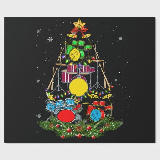 Drummer Santa kerstcadeau drummer Cadeaupapier (Vlak)