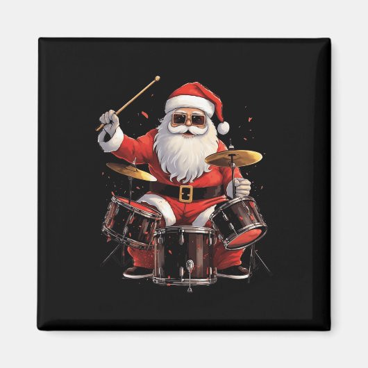 Drummer Santa speelt drums Funny Christmas Drumme Magneet (Voorkant)