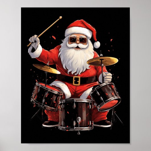 Drummer Santa speelt drums Funny Christmas Drumme Poster (Voorkant)