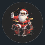 Drummer Santa speelt drums Funny Christmas Drumme Ronde Sticker<br><div class="desc">Drummer Santa speelt drums Funny Christmas Drummer Xmas</div>