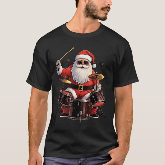 Drummer Santa speelt drums Funny Christmas Drumme T-shirt (Voorkant)