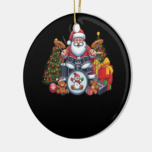 Drummer Santa Spelen Drums Kerstmis Drummen San Keramisch Ornament (Links)