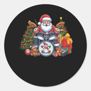 Drummer Santa Spelen Drums Kerstmis Drummen San Ronde Sticker
