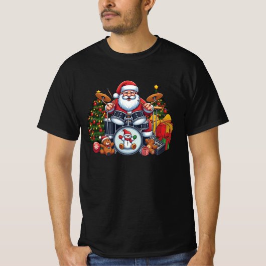 Drummer Santa Spelen Drums Kerstmis Drummen San T-shirt (Voorkant)