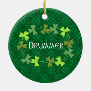 Drummer Shamrock Oval Keramisch Ornament
