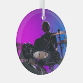 Drummer silhouet, neon blauw-roze achtergrond. glas ornament (Voorkant Rechts)