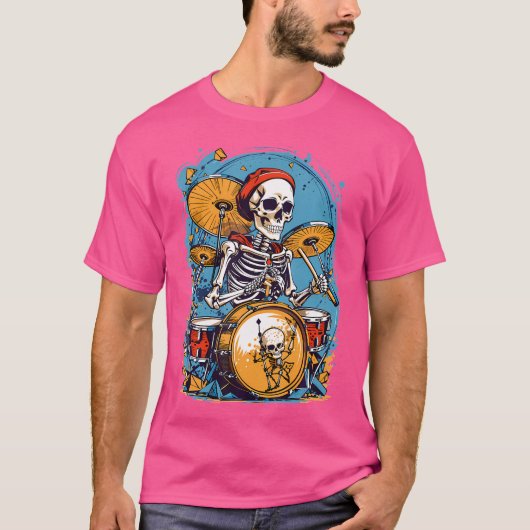 Drummer Skeleton Spelen Drums voor Halloween Graph T-shirt (Voorkant)