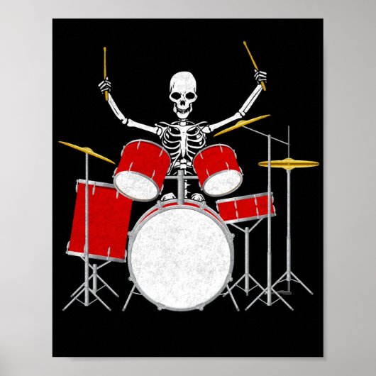 Drummer Skeletton Drummer Musician Drumsticks Poster (Voorkant)