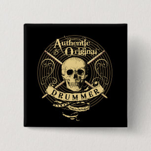DRUMMER Skull Snare Drum Drumsticks Drumming Butto Vierkante Button 5,1 Cm