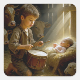 Drummer speelt drumstel voor Baby Jesus Vierkante Sticker