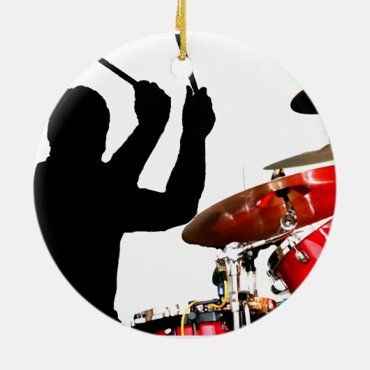 Drummer steekt in echte luchtschaduwdrums keramisch ornament (Achterkant)