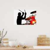 Drummer steekt in echte luchtschaduwdrums poster (Keuken)