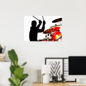 Drummer steekt in echte luchtschaduwdrums poster (Thuiskantoor)