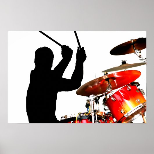 Drummer steekt in echte luchtschaduwdrums poster (Voorkant)