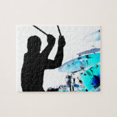Drummer steekt in luchtschaduwblauwe invertdrums legpuzzel (Horizontaal)