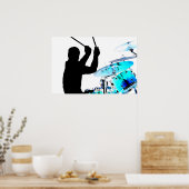 Drummer steekt in luchtschaduwblauwe invertdrums poster (Keuken)