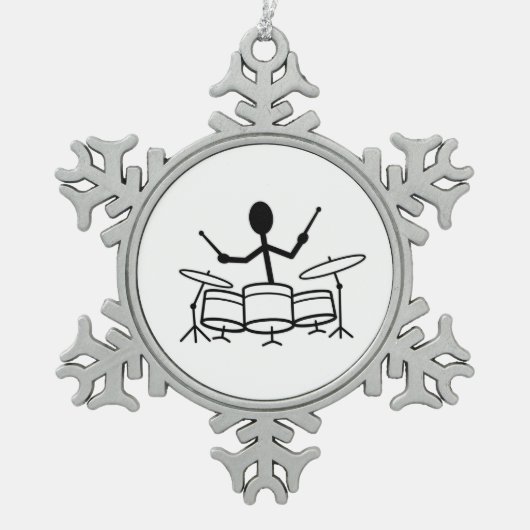 Drummer Stick Figuur Tin Sneeuwvlok Ornament (Voorkant)