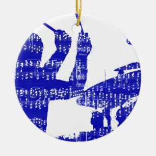 Drummer stickt schaduwblauw met muziekgrijs keramisch ornament