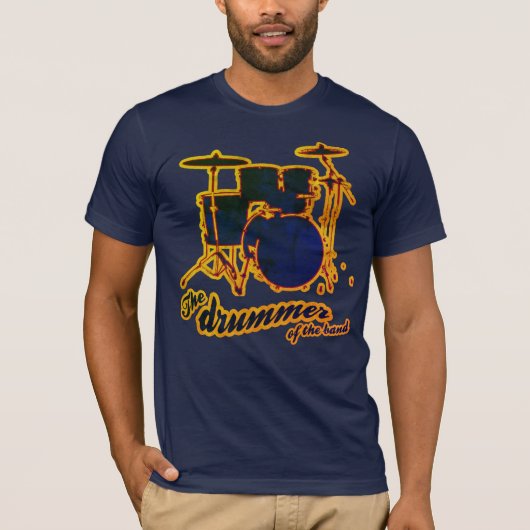 Drummer van de band donkerblauw t-shirt (Voorkant)