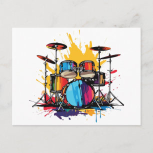 Drummer Verf Drip Spat Drums Kit Muziek Grafisch Briefkaart