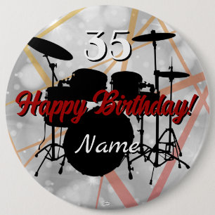Drummer Verjaardag Thema Knop HAMbWG Ronde Button 6,0 Cm