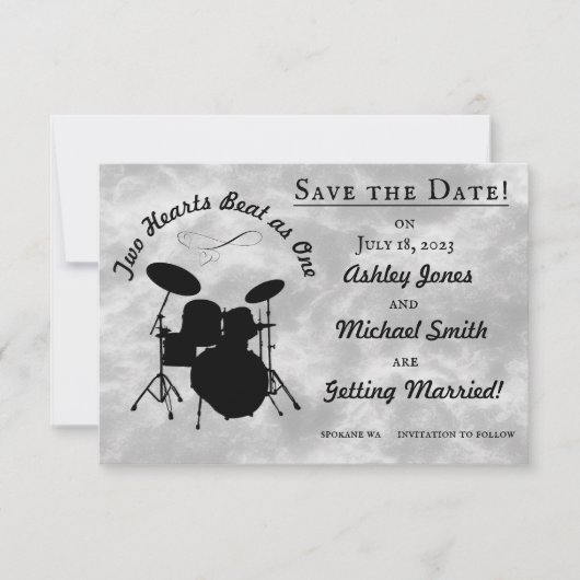 Drummer Wedding Rock & Roll Save the Date Drum Kit RSVP Kaartje (Voorkant)