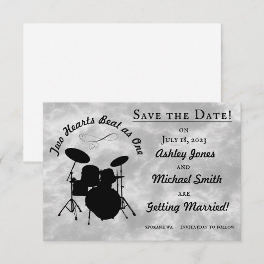 Drummer Wedding Rock & Roll Save the Date Drum Kit RSVP Kaartje (Voorkant / Achterkant)