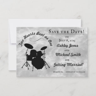 Drummer Wedding Rock & Roll Save the Date Drum Kit RSVP Kaartje
