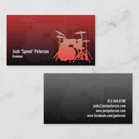 Drummer's Drum Kit Silhouet Rood Visitekaartje (Voorkant / Achterkant)