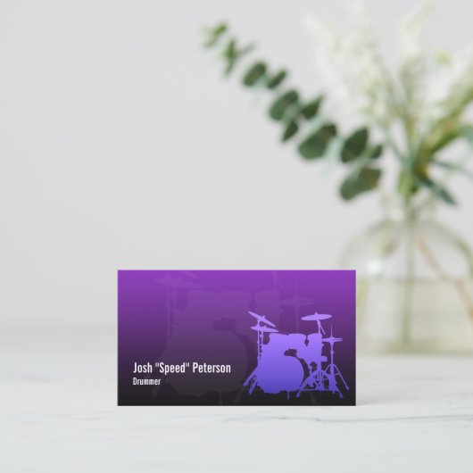 Drummer's Drum Kit Silhouet Violet Visitekaartje (Staand voorkant)