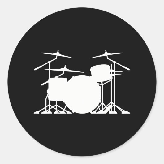 Drummers Drum Set Kit Silhouet Minimalist Ronde Sticker (Voorkant)