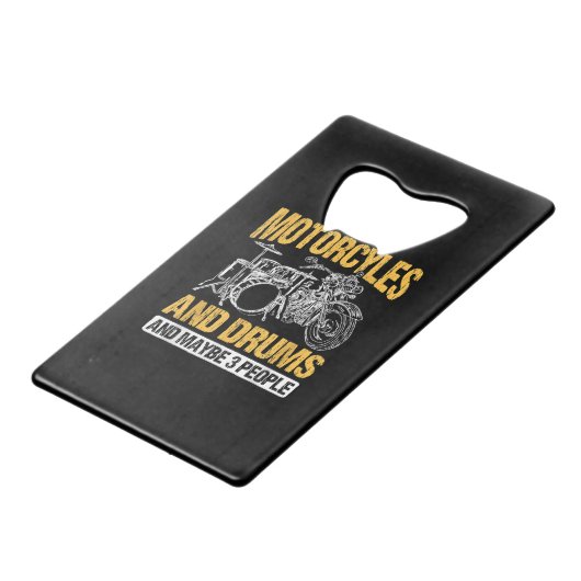 Drummers drummen ik hou van motorfietsen en drums creditkaart flessenopener (Voorkant Gekanteld)