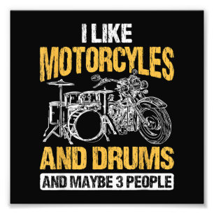 Drummers drummen ik hou van motorfietsen en drums foto afdruk