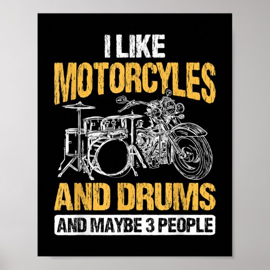 Drummers drummen ik hou van motorfietsen en drums poster (Voorkant)