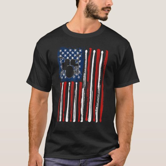 Drumming Drummer American USA , vlag op 4 juli Man T-shirt (Voorkant)