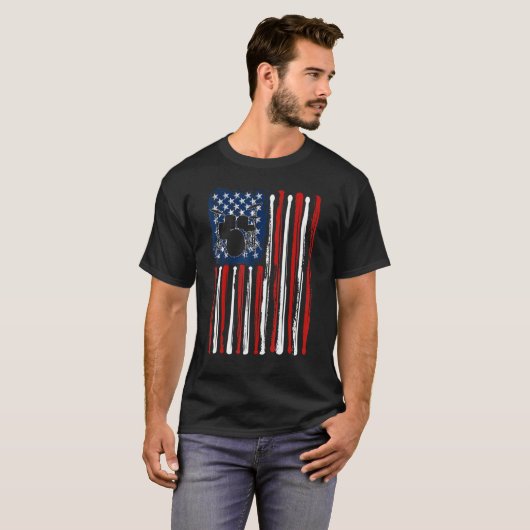 Drumming Drummer American USA , vlag op 4 juli Man T-shirt (Voorkant volledig)