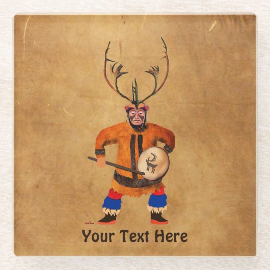 Drumming Shaman Glazen Onderzetter (Voorkant)