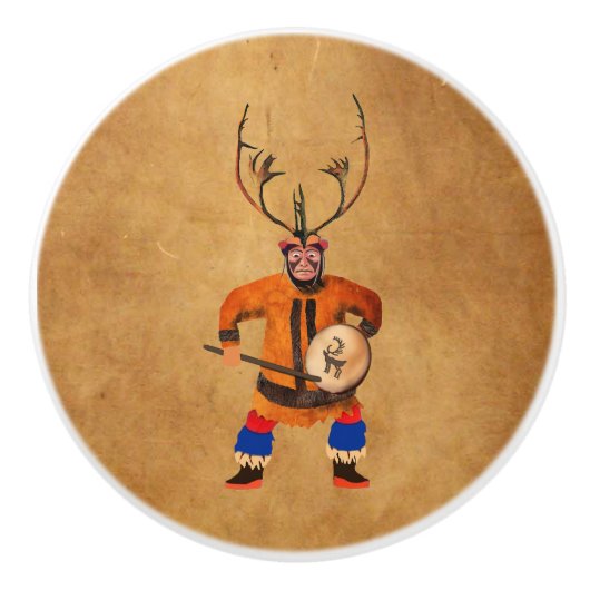 Drumming Shaman Keramische Knop (Voorkant)