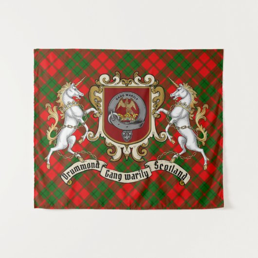 Drummond Clan Badge & Unicorns w & Tartan Wandkleed (Voorkant (horizontaal))