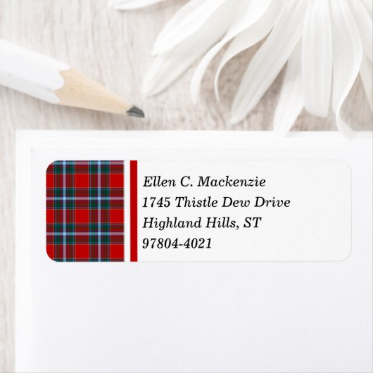 Drummond Clan Bright Red en Sky Blue Tartan Etiket (Insitu)