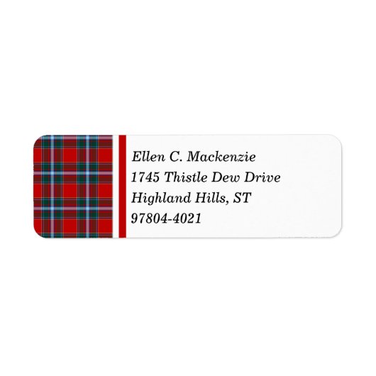 Drummond Clan Bright Red en Sky Blue Tartan Etiket (Voorkant)