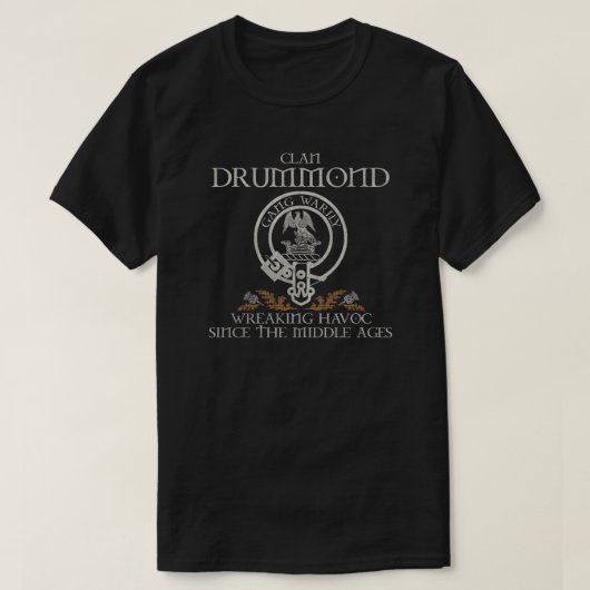 Drummond van Strathallan Clan crest Schotse Surnam T-shirt (Design voorkant)