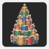 Drumms Kerstboom Drummer Vierkante Sticker (Voorkant)