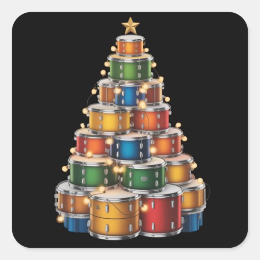 Drumms Kerstboom Drummer Vierkante Sticker (Voorkant)