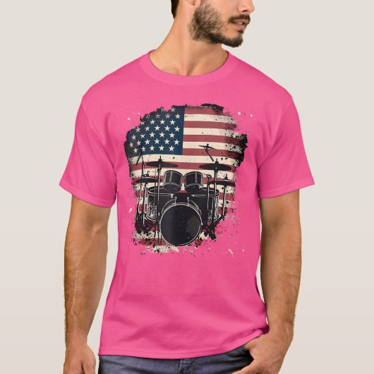 Drums Amerikaanse Vlag 4 juli Patriottische Muzika T-shirt (Voorkant)