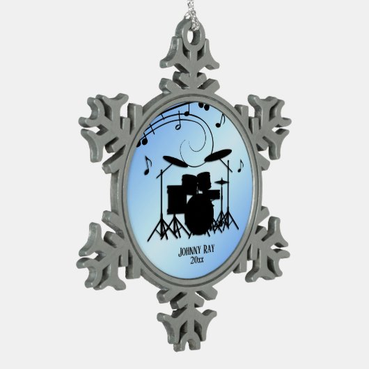 Drums Blue Personal Name en Date Tin Sneeuwvlok Ornament (Links)